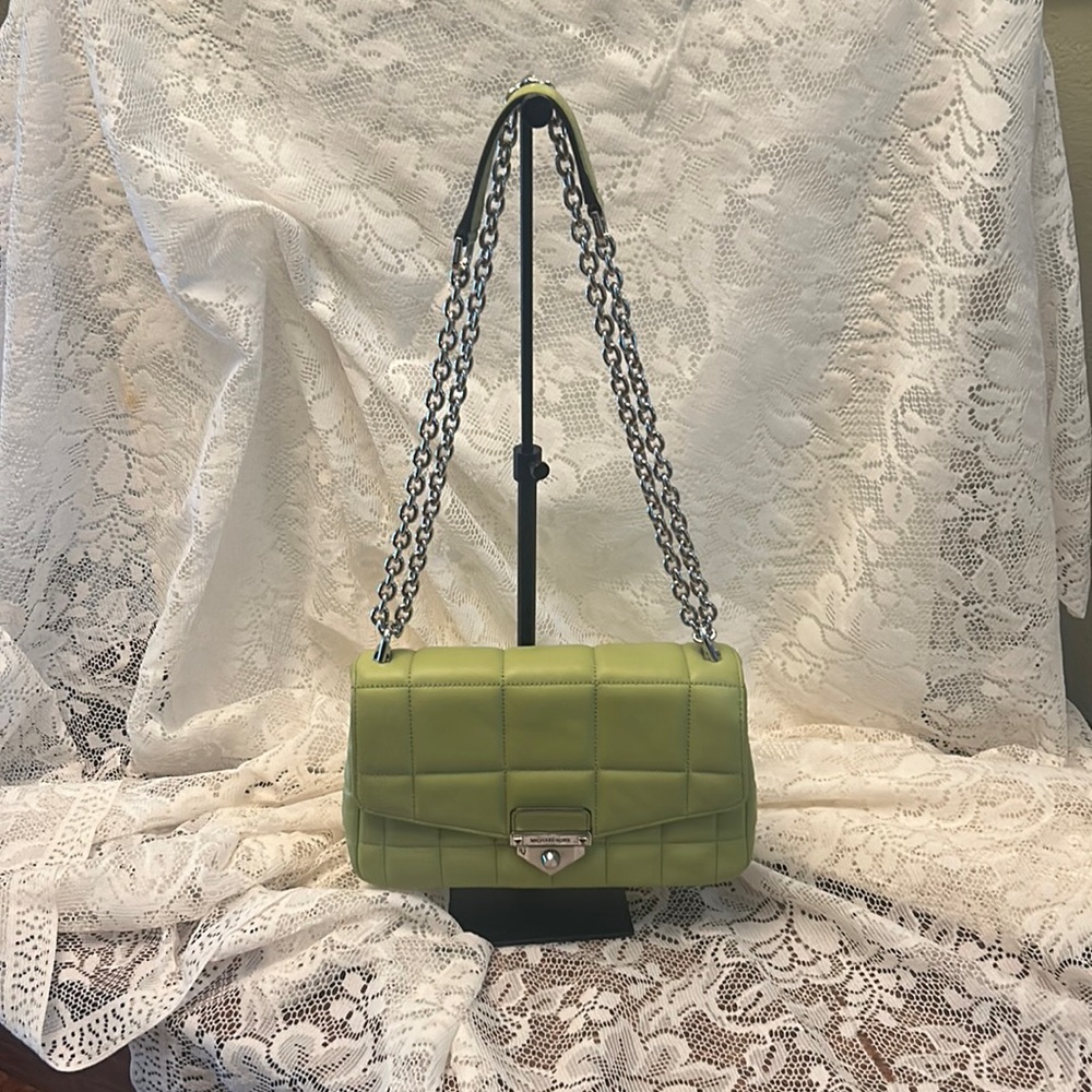 Michael Kors Soho Leather Quilted Chain Shoulder Bag in Lime Green